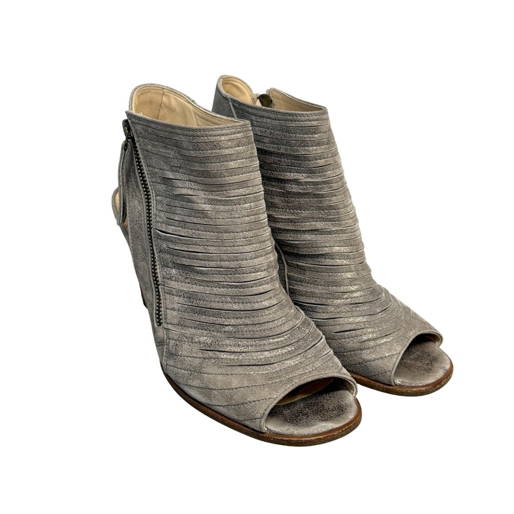 Paul Green Shoes Womens Size 6.5 Gray Leather Slingback Sandals 4235 Zip Heel